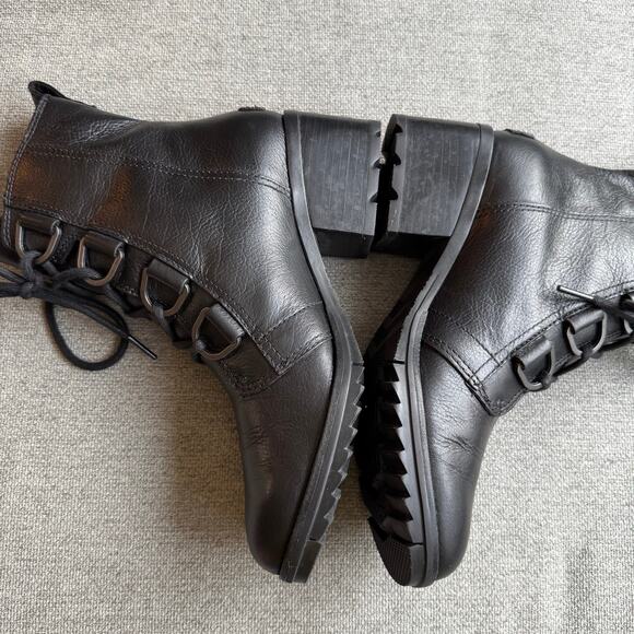 SOREL Cate Lace Women's Black Leather Waterproof D-ring Rain Booties Sz 8.5 - Picture 8 of 11